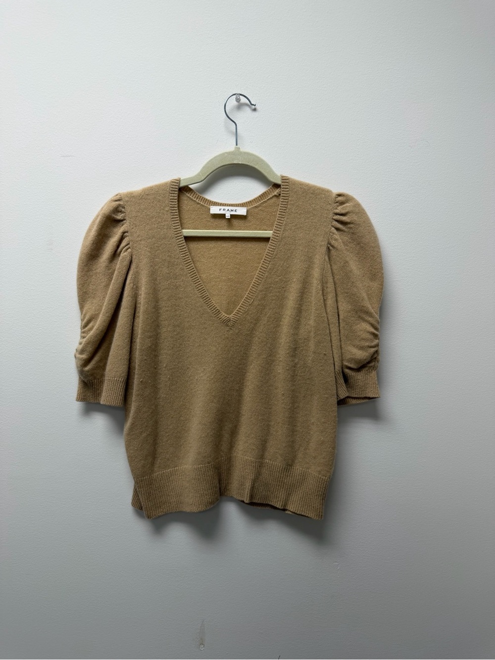 Frame Denim V-Neck Sweater in Camel